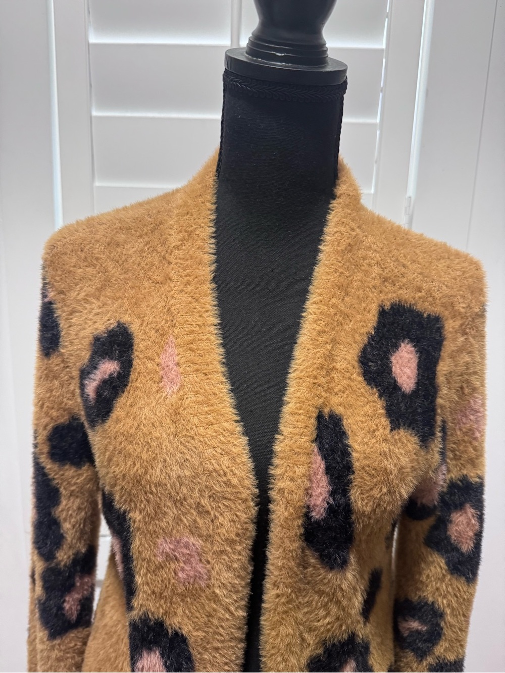 Design History Fuzzy Leopard-Print Open Cardigan - Brown, Black & Pink